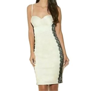 VTG GUESS Woman's Off White Black Lace Trim Bodycon Satin Dress Size 7
